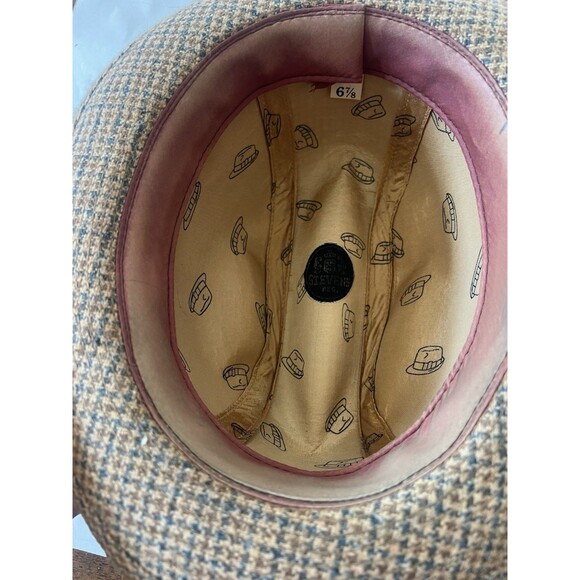 VINTAGE MID CENTURY STEVENS MENS WOOL TWEED & SUEDE FEDORA HAT  6 7/8 S/M 1960s - Picture 5 of 9